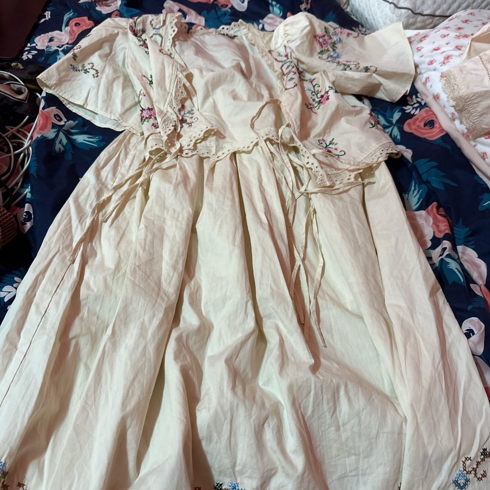 Floral Embroidered Cream  Dress